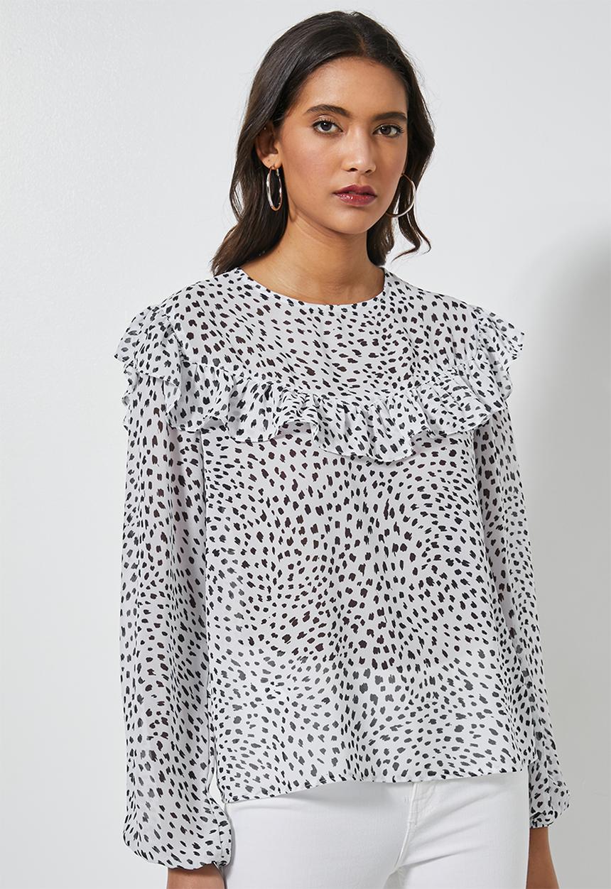 Superbalist - Femme ruffle blouse - white & black 