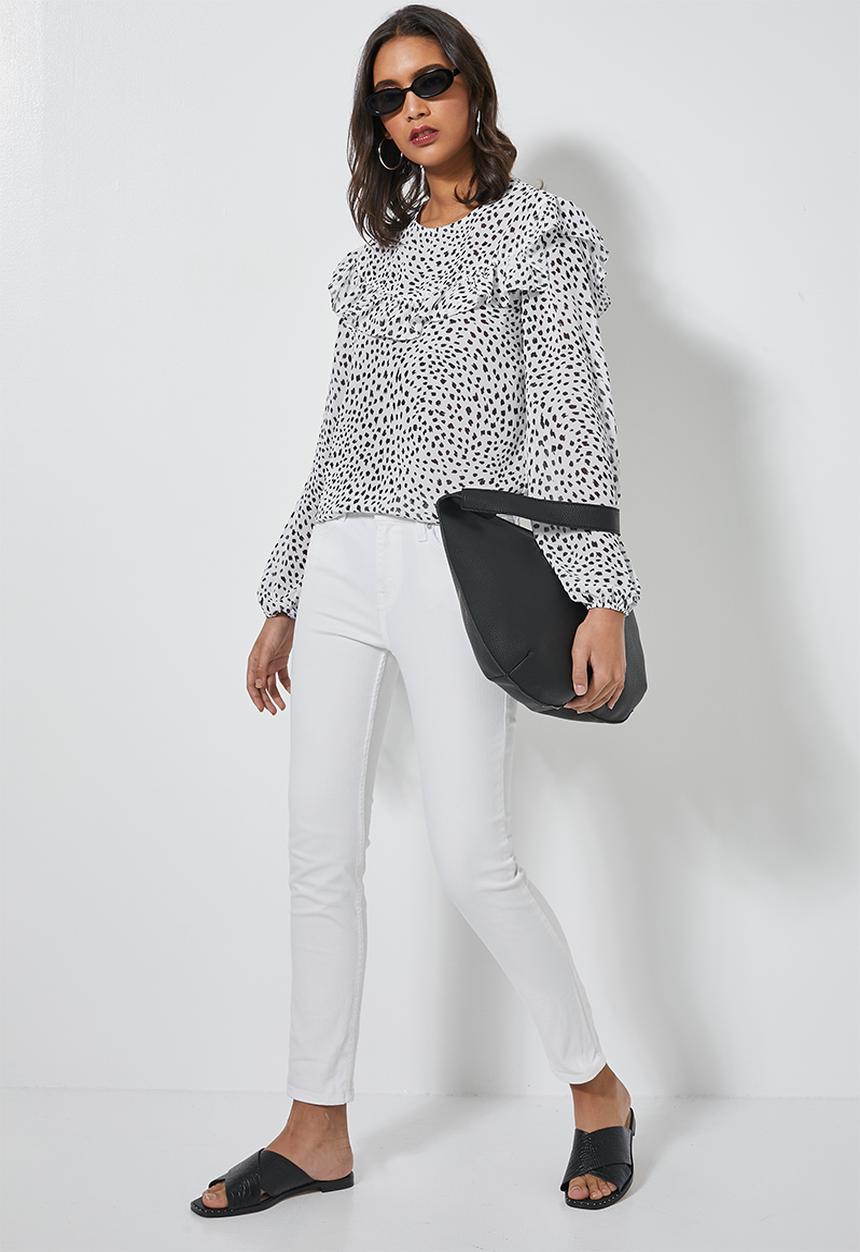 Superbalist - Femme ruffle blouse - white & black 