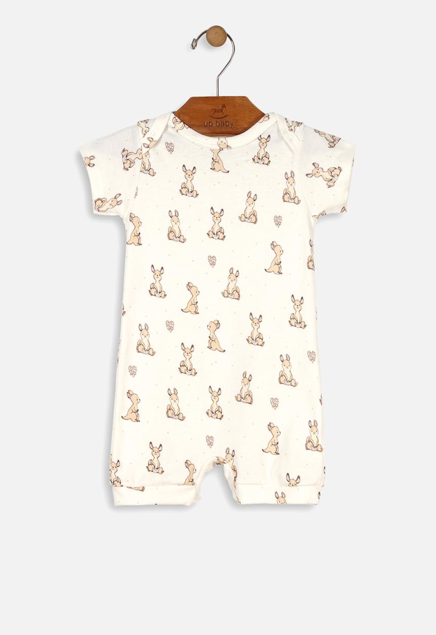 UP Baby - Girls printed romper - off white & brown 