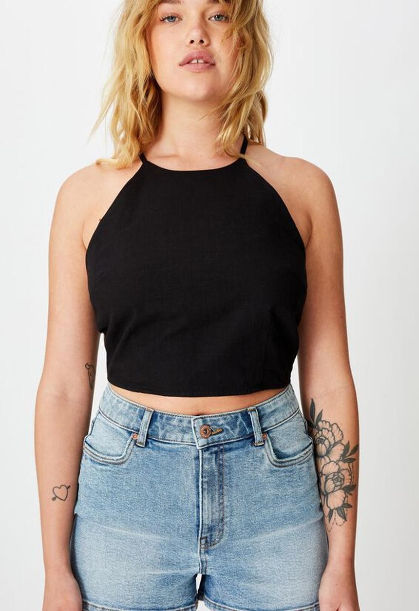 Factorie - Backless high neck top - black