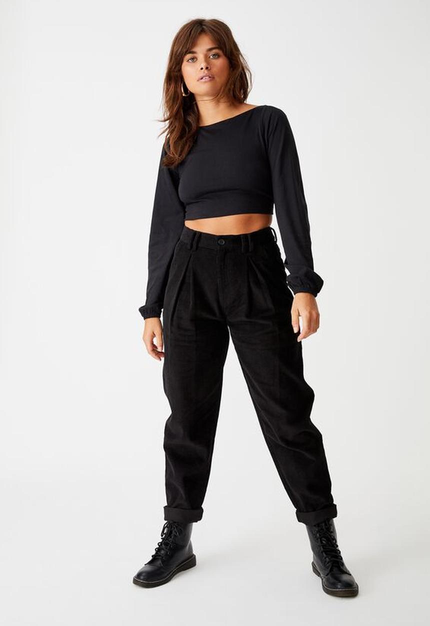Factorie - Cord slouch pant - black