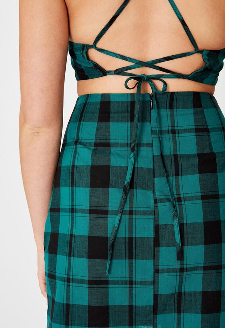 Factorie - Cutout back mini dress - pacific green check
