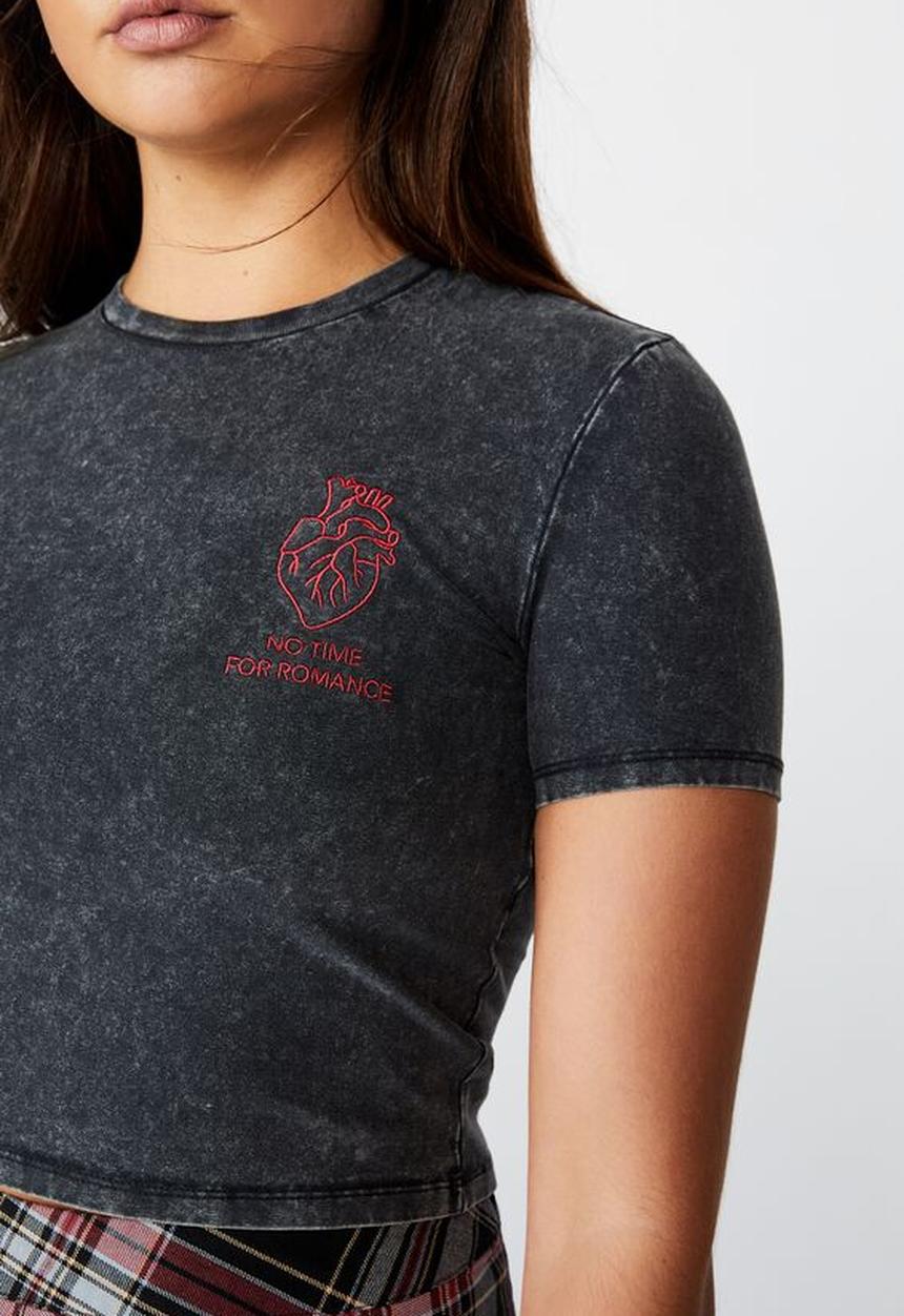 Factorie - Fitted graphic T-shirt no romance - washed black