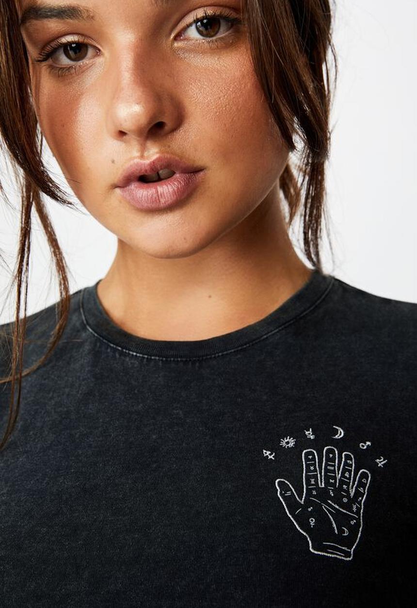 Factorie - Fitted graphic T-shirt  palmistry - washed black
