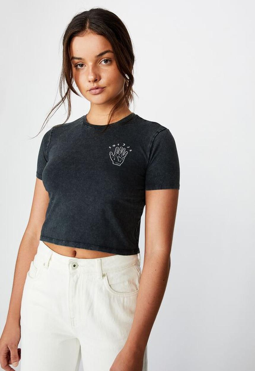 Factorie - Fitted graphic T-shirt  palmistry - washed black