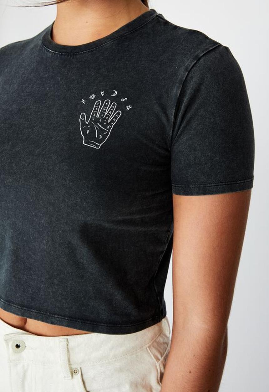 Factorie - Fitted graphic T-shirt  palmistry - washed black