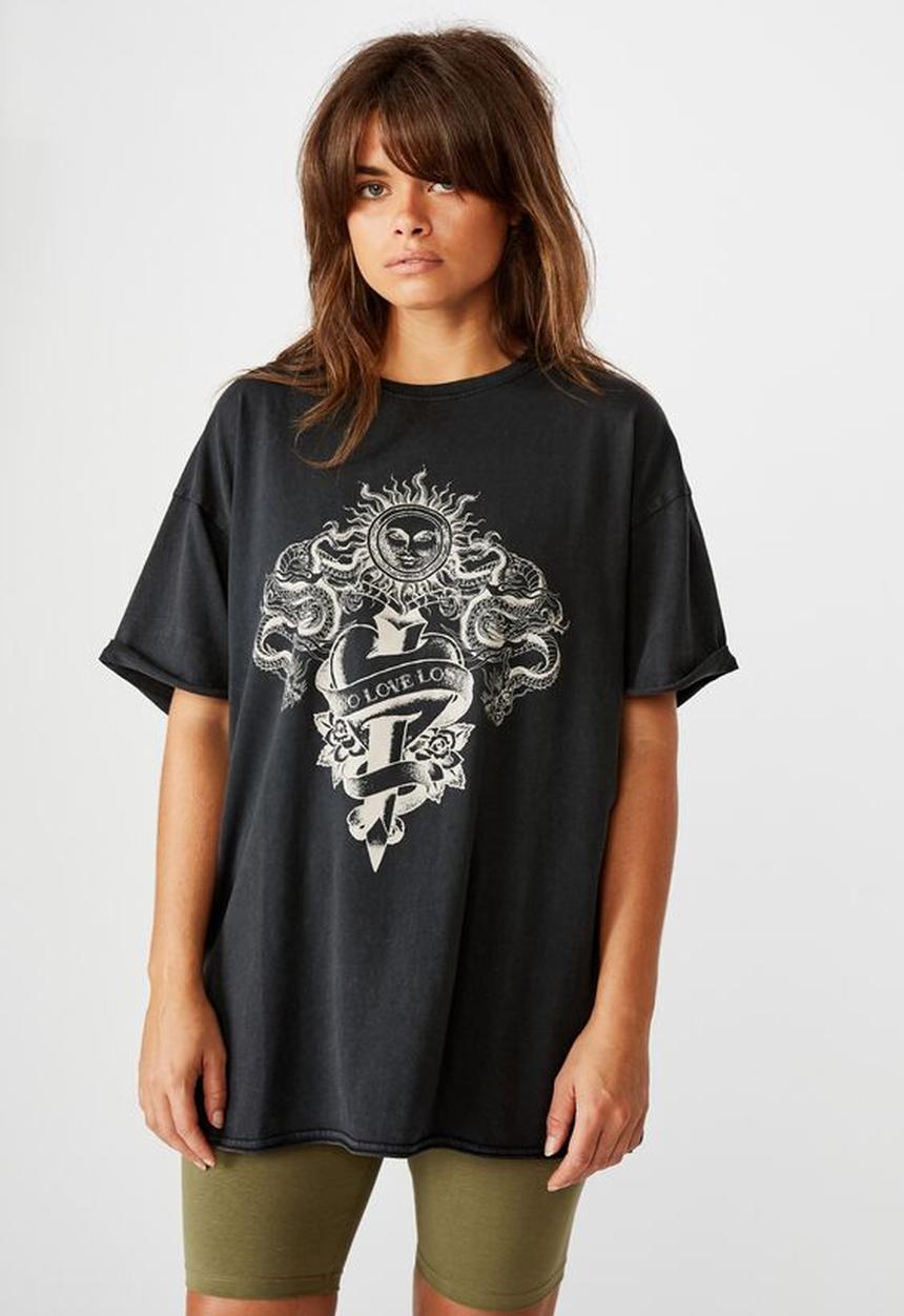 Factorie - Oversized graphic tee no love lost - washed black