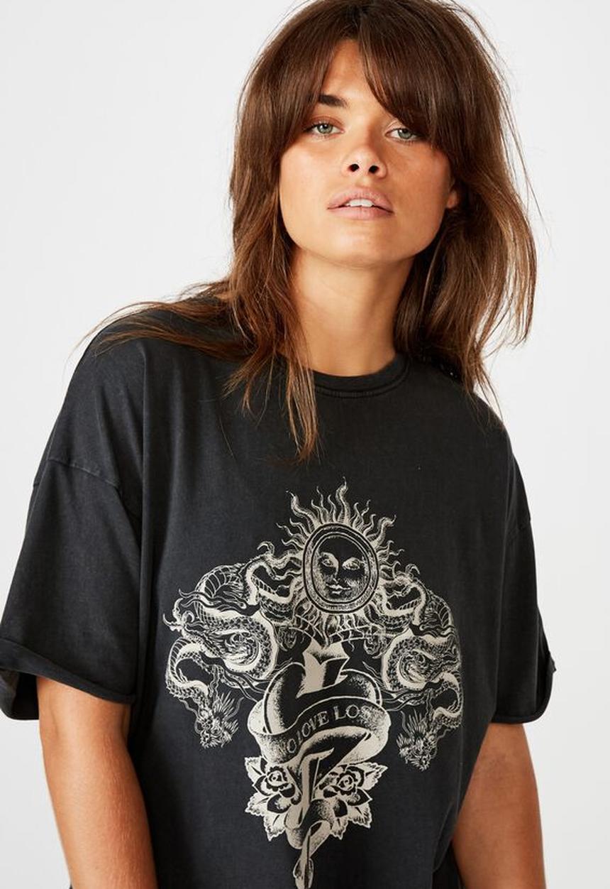 Factorie - Oversized graphic tee no love lost - washed black