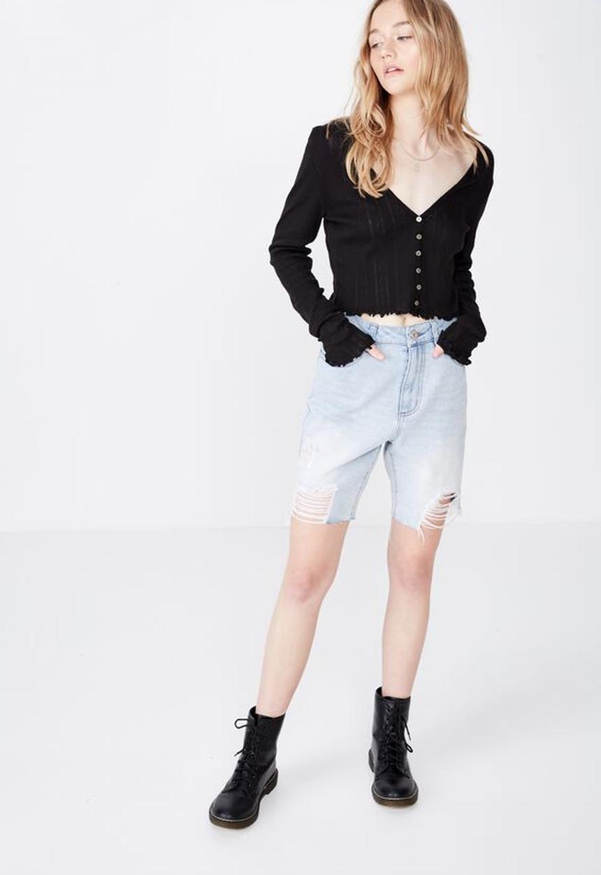 Factorie - Pointelle cardi long sleeve - black