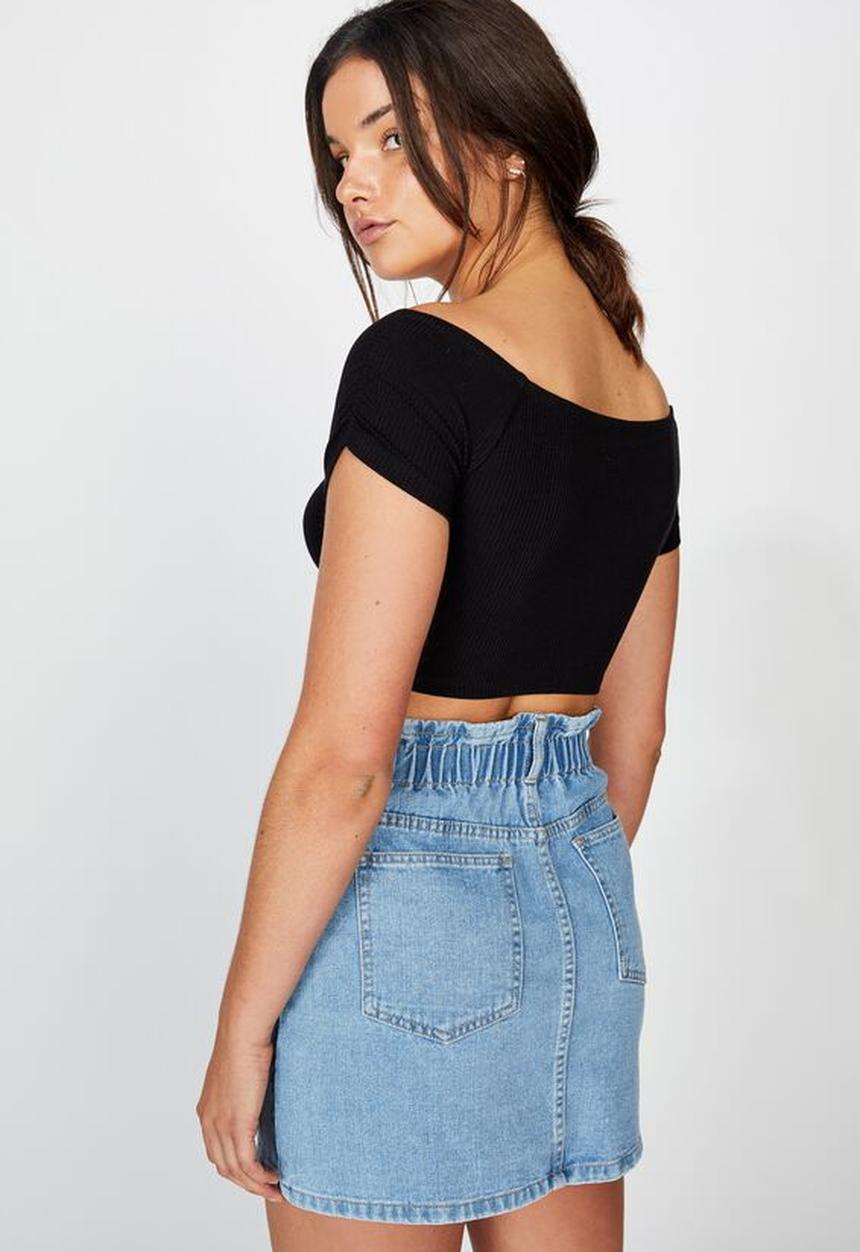 Factorie - Pull front off the shoulder rib top - black