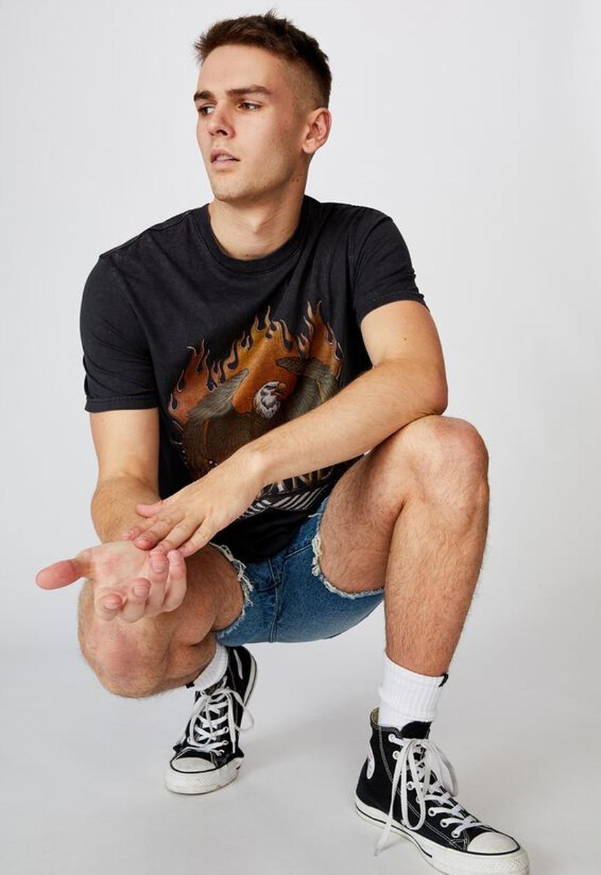 Factorie - Regular graphic T-shirt badlands - washed black