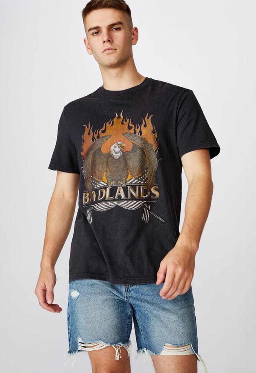 Factorie - Regular graphic T-shirt badlands - washed black