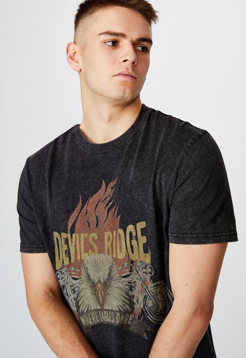 Factorie - Regular graphic T-shirt devils ridge - washed black