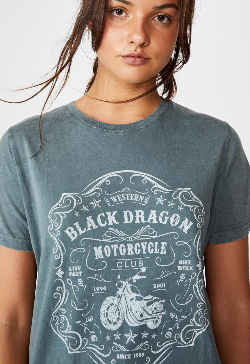 Factorie - Relaxed graphic T-shirt dragon motorcycle - washed grey 