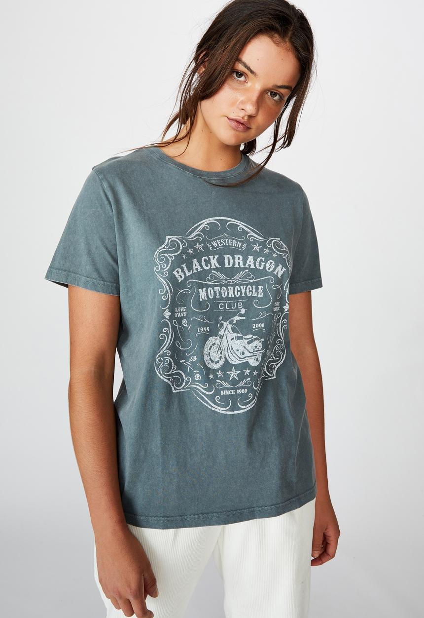 Factorie - Relaxed graphic T-shirt dragon motorcycle - washed grey 