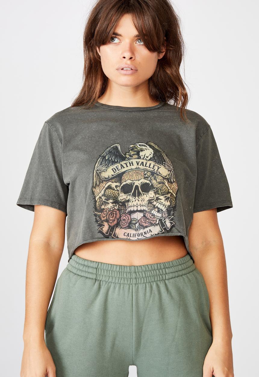 Factorie - Short sleeve raw edge crop T-shirt death valley - washed asphalt