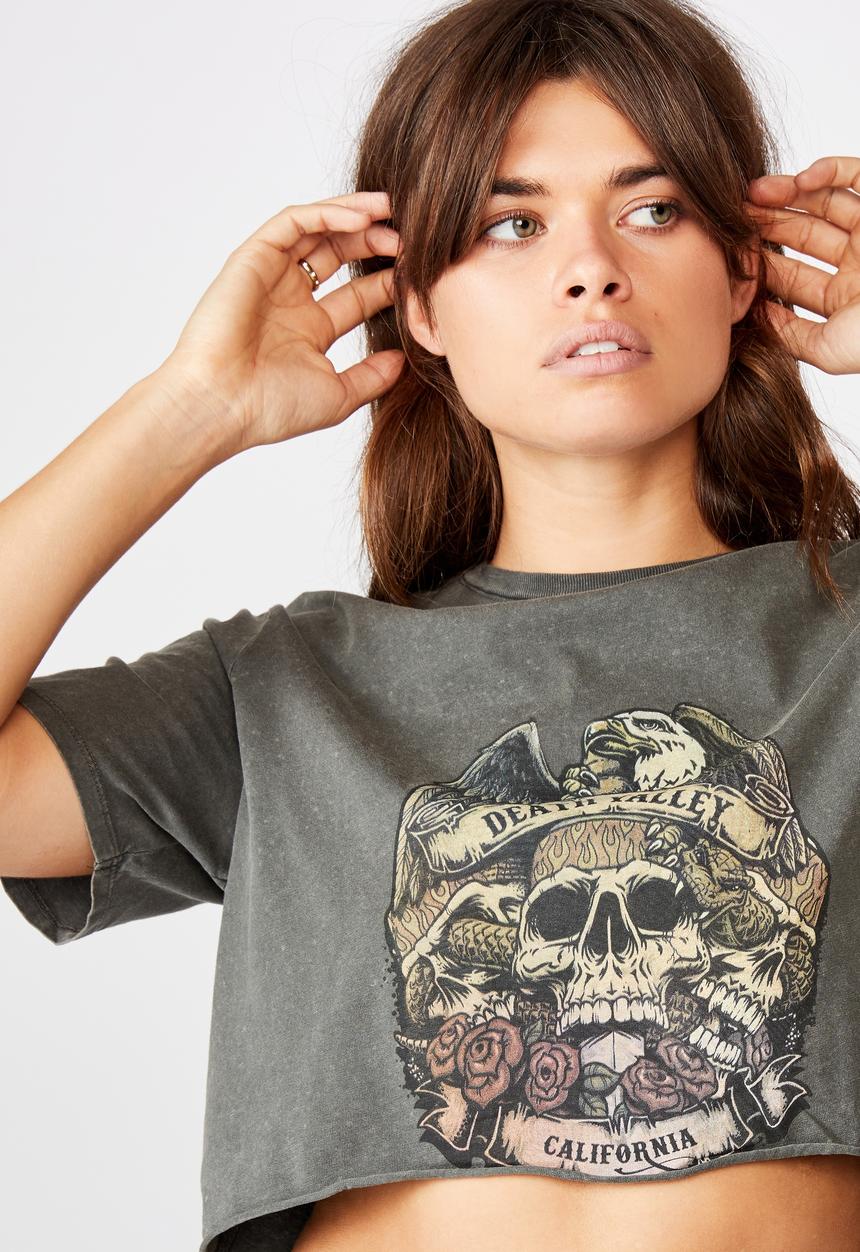 Factorie - Short sleeve raw edge crop T-shirt death valley - washed asphalt