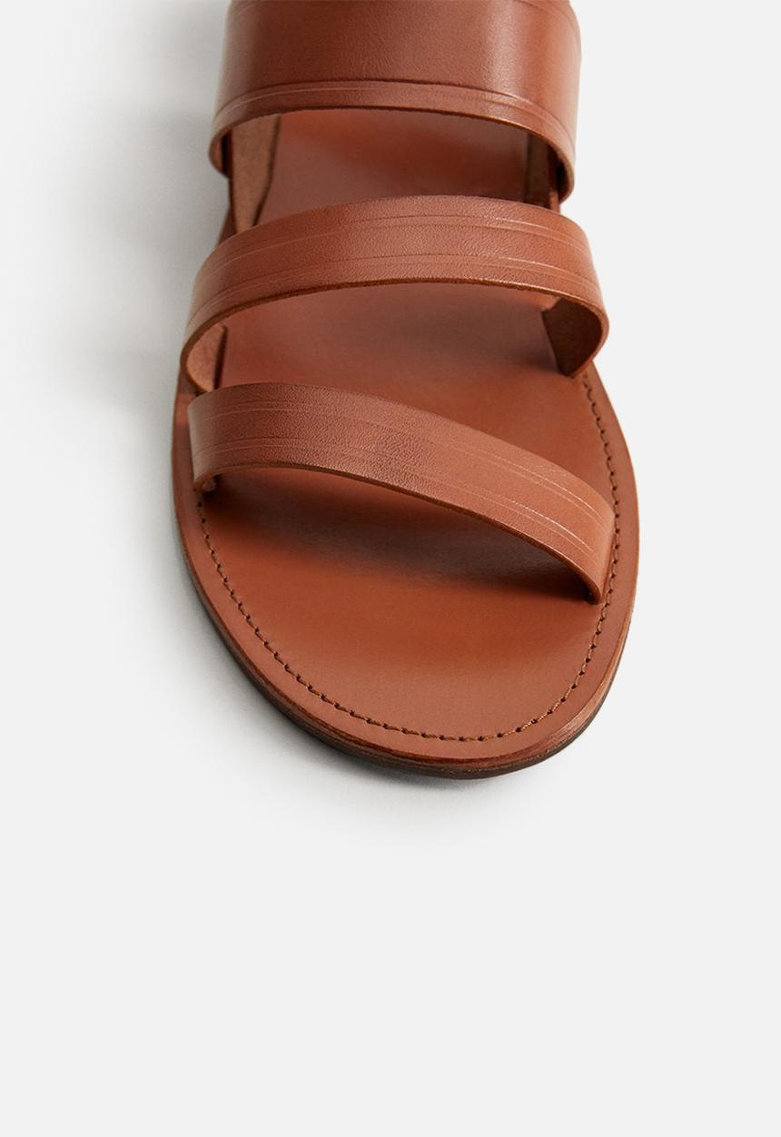 MANGO - Javea bovine leather sandals - medium brown