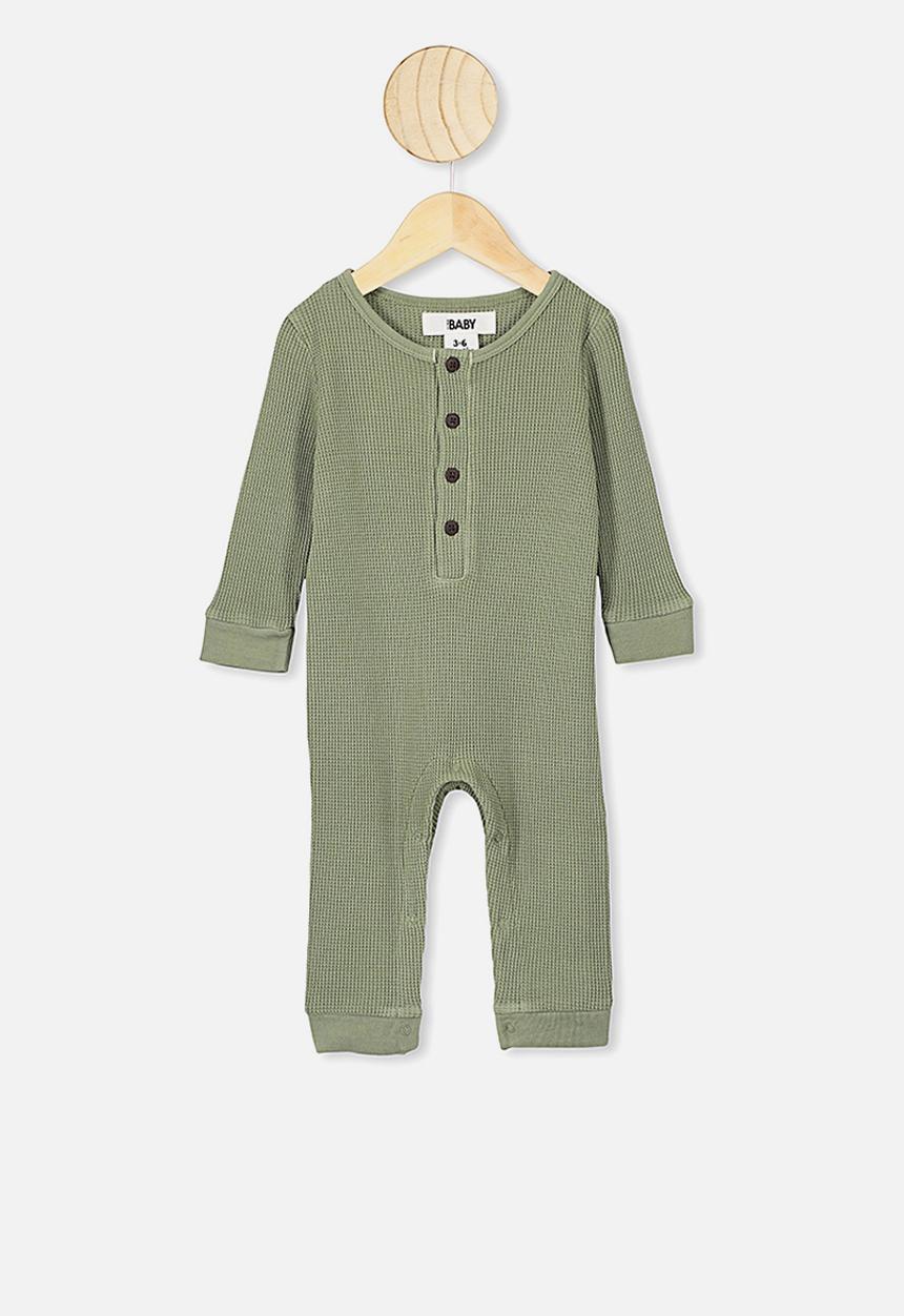 Cotton On - The long sleeve waffle romper - sage