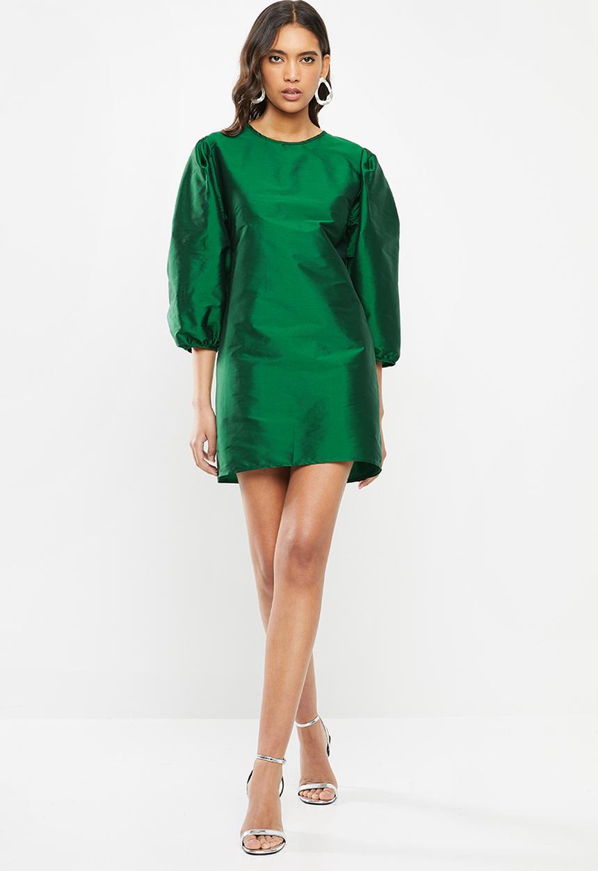 VELVET - Statement sleeve taffeta mini dress - green