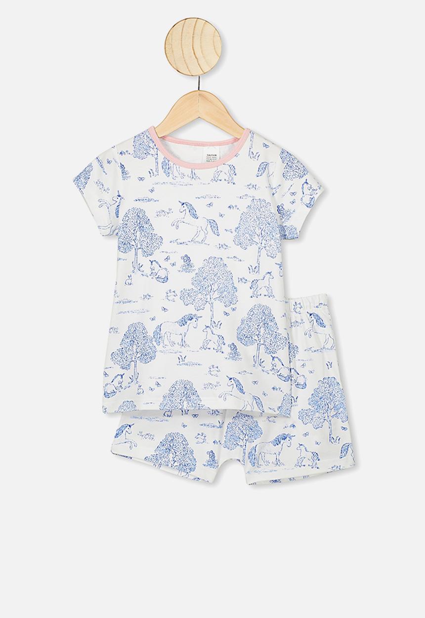 Cotton On - Harpa short sleeve pyjama set - white & blue 