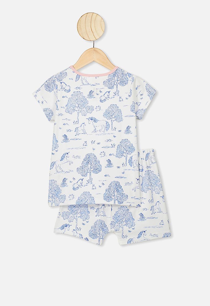Cotton On - Harpa short sleeve pyjama set - white & blue 