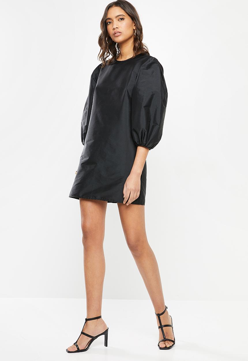VELVET - Statement sleeve taffeta mini dress - black