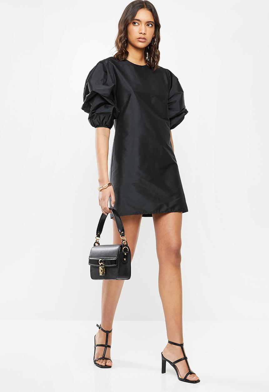 VELVET - Statement sleeve taffeta mini dress - black