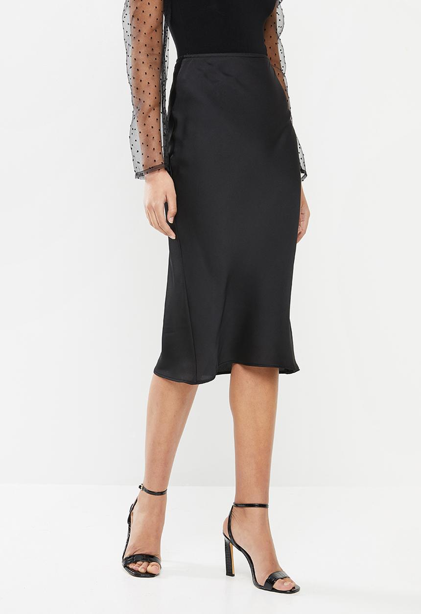VELVET - Satin bias cut slip skirt - black