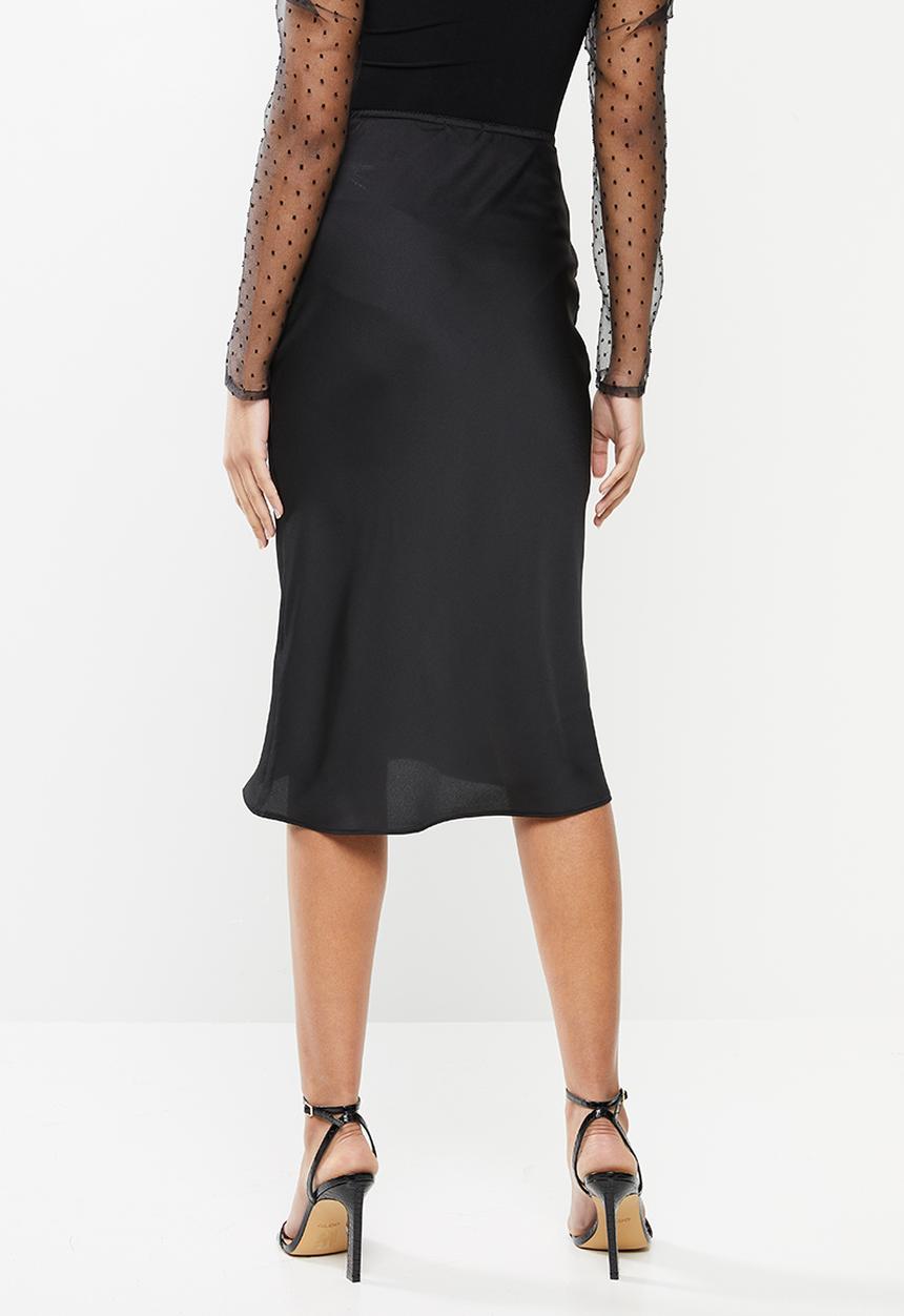 VELVET - Satin bias cut slip skirt - black