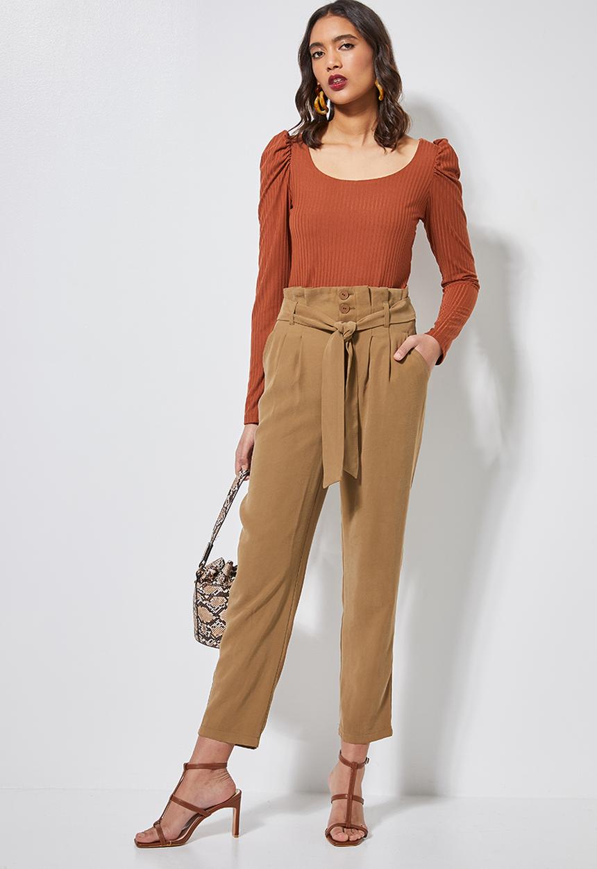 Superbalist - Premium paperbag trousers - tobacco