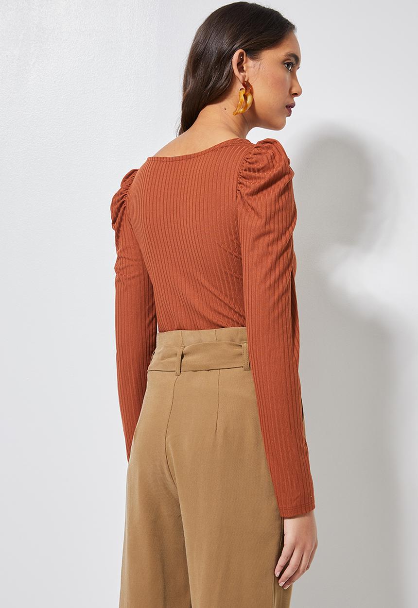 Superbalist - Puff sleeve rib top - rust