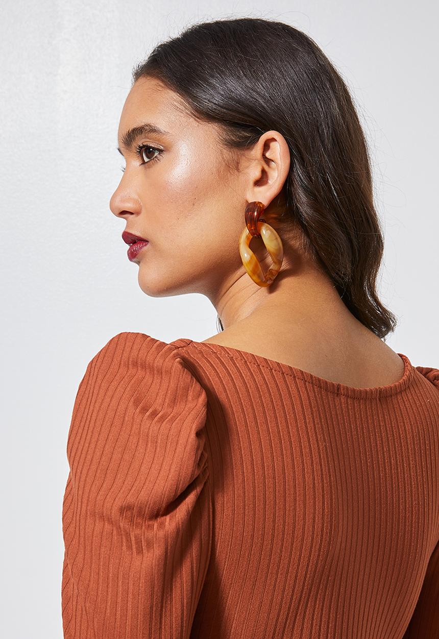 Superbalist - Puff sleeve rib top - rust