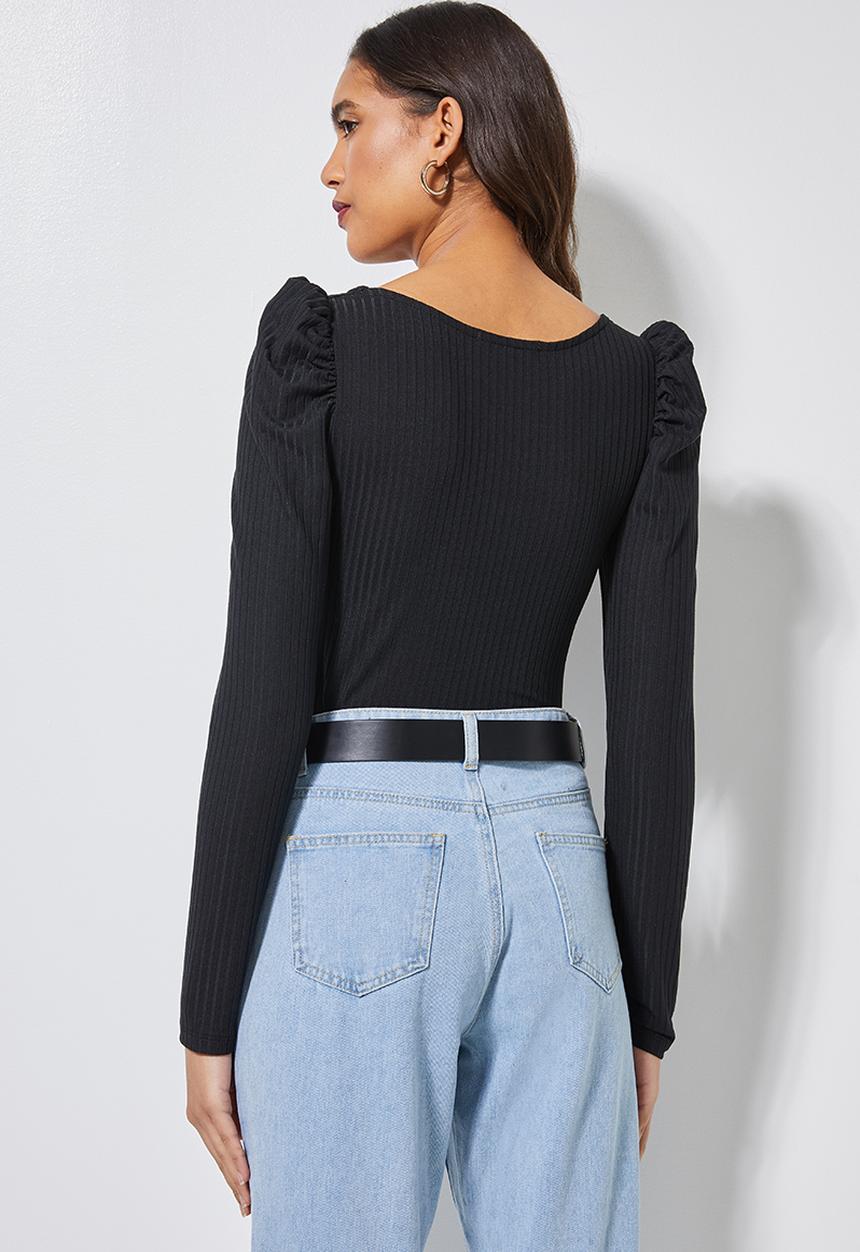 Superbalist - Puff sleeve rib top - black