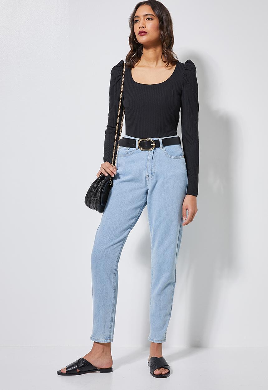 Superbalist - Puff sleeve rib top - black
