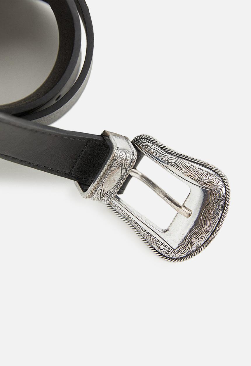 MANGO - Buckle leather belt - black
