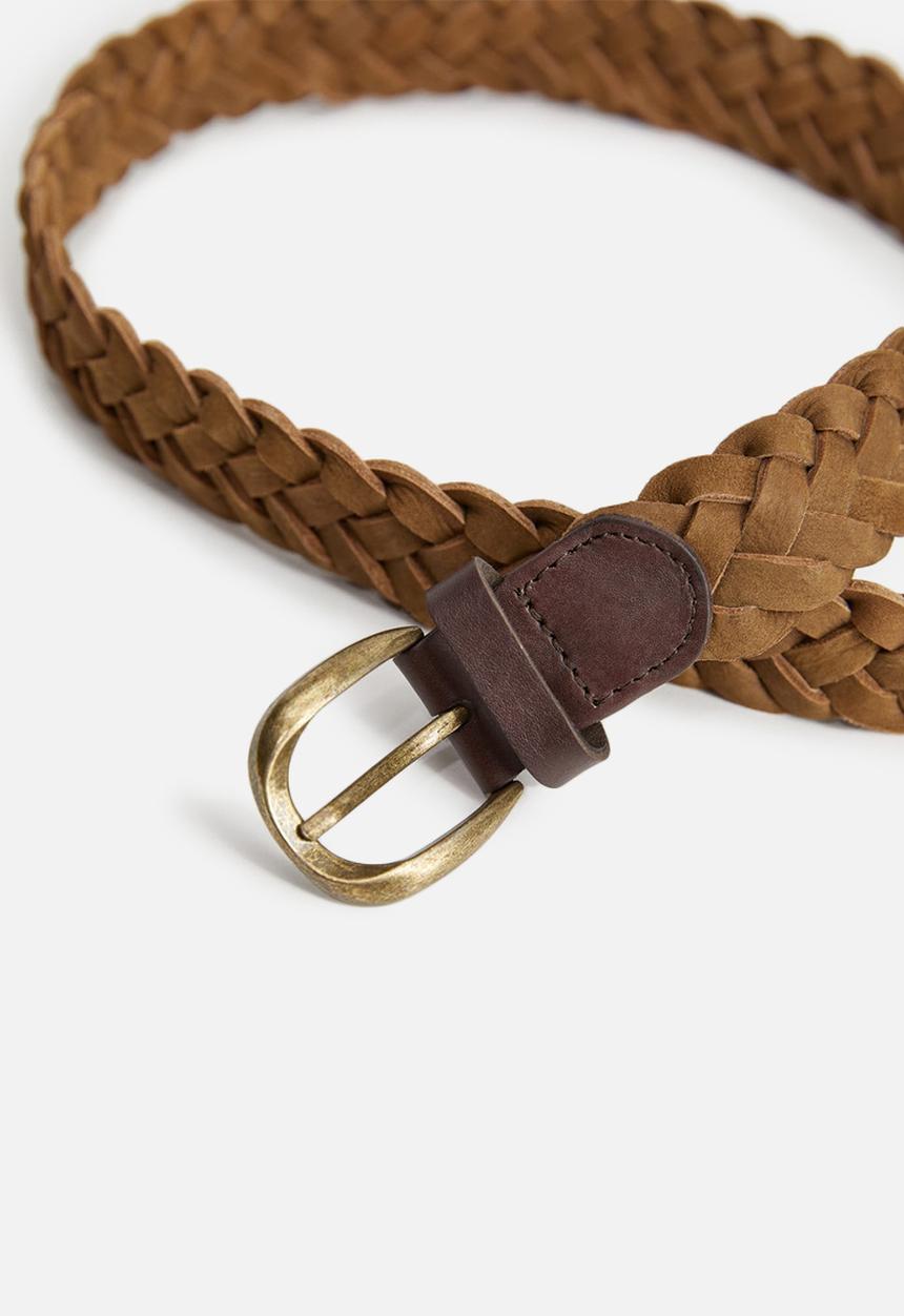 MANGO - Suede braided belt - medium brown