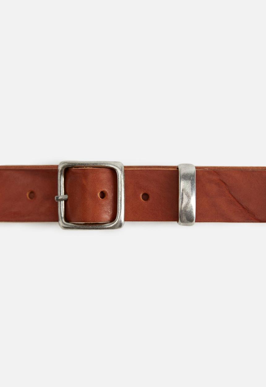 MANGO - Buckle bovine leather belt - medium brown