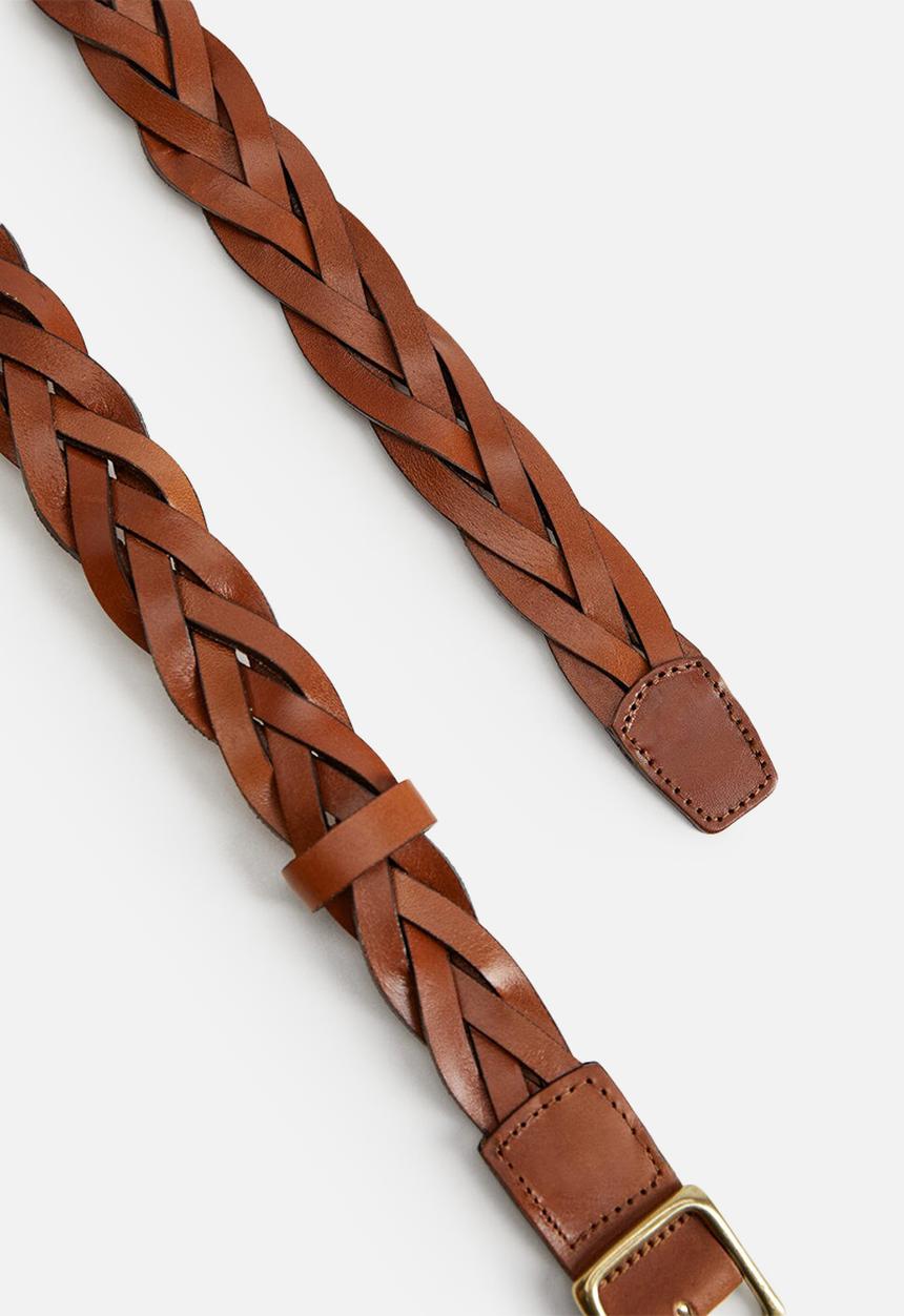 MANGO - Braided bovine leather belt - medium brown