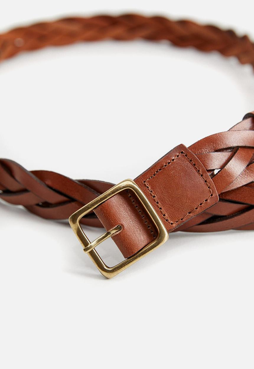 MANGO - Braided bovine leather belt - medium brown