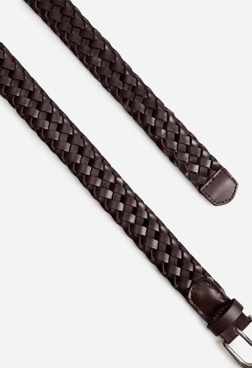 MANGO - Woven bovine leather belt - brown