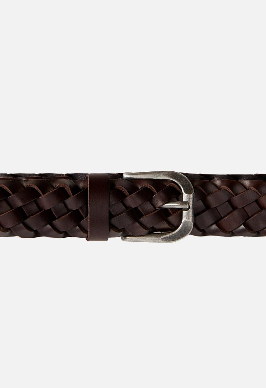 MANGO - Woven bovine leather belt - brown