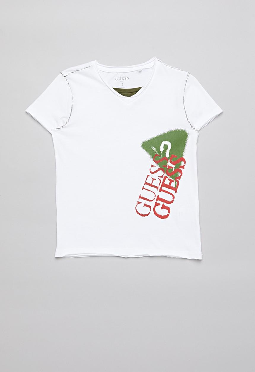 GUESS - Short Sleeve peepout guess spray tee - white