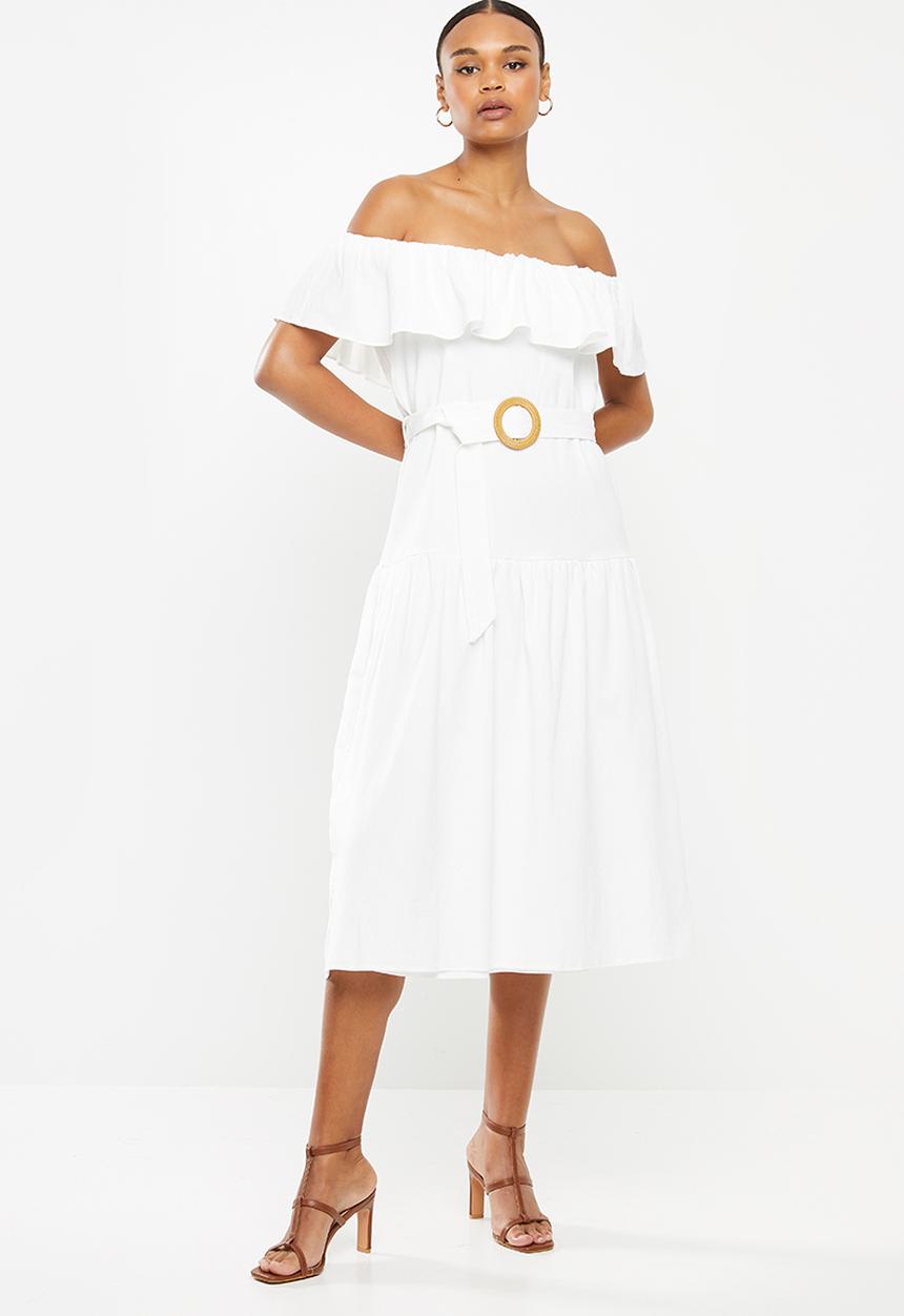 Missguided - Bardot tiered smock midi dress - white