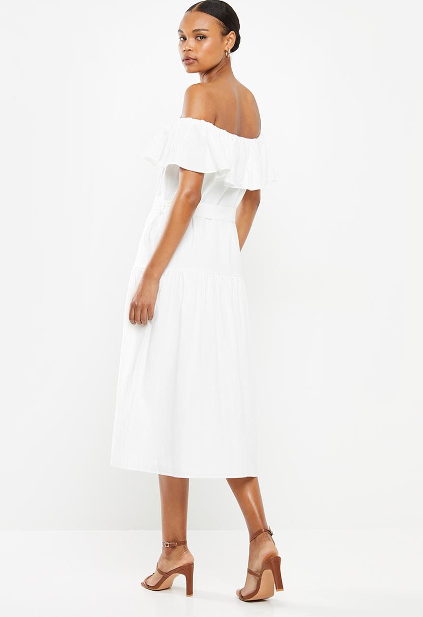 Missguided - Bardot tiered smock midi dress - white