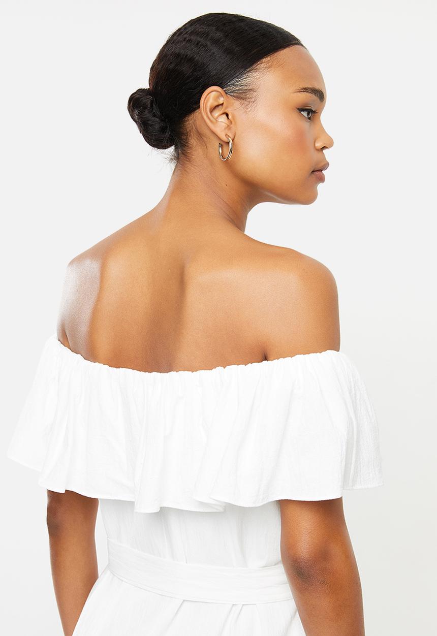 Missguided - Bardot tiered smock midi dress - white