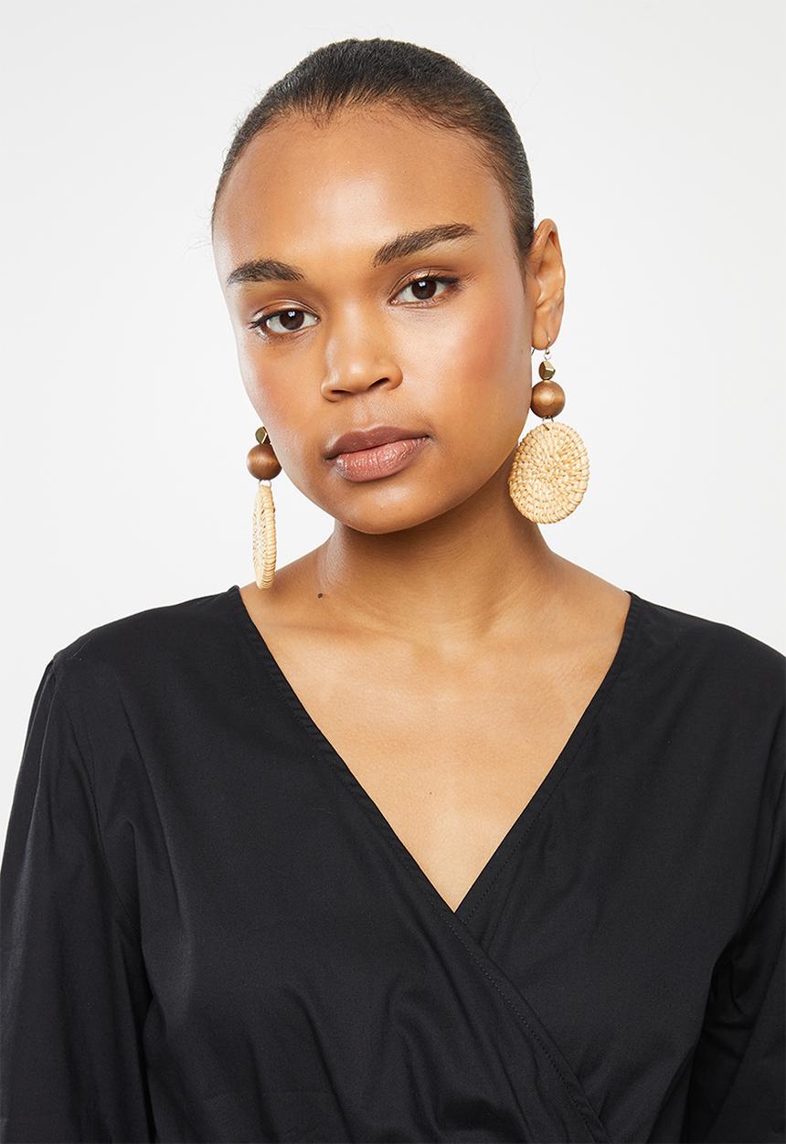 MILLA - Poplin tiered midi dress - black