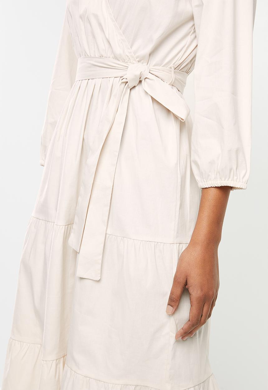MILLA - Poplin tiered midi dress - nude