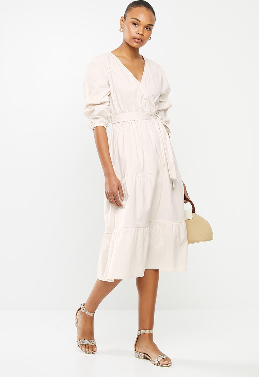 MILLA - Poplin tiered midi dress - nude