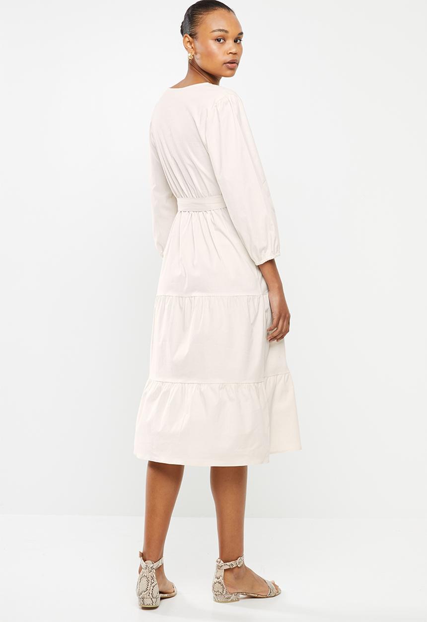 MILLA - Poplin tiered midi dress - nude